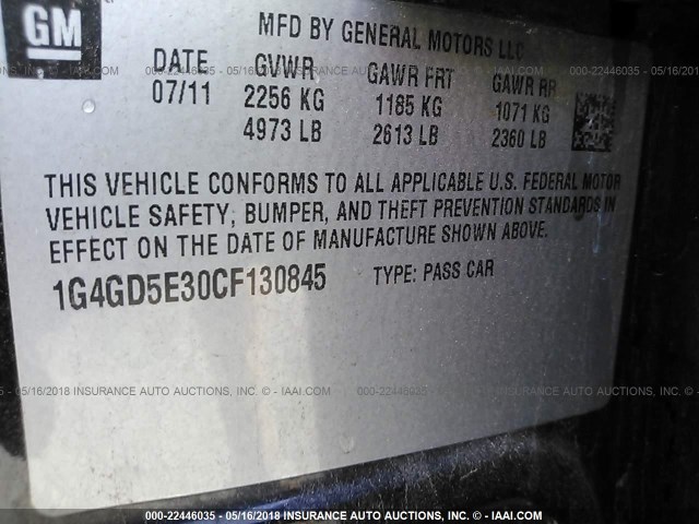 1G4GD5E30CF130845 - 2012 BUICK LACROSSE PREMIUM BLACK photo 9