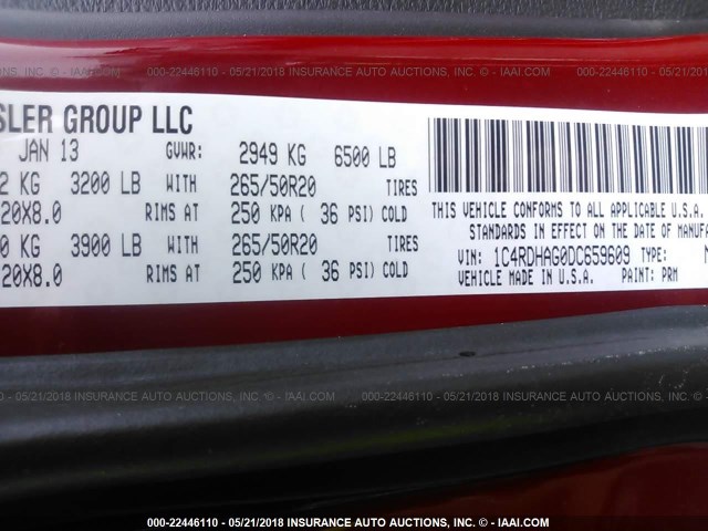 1C4RDHAG0DC659609 - 2013 DODGE DURANGO SXT RED photo 9