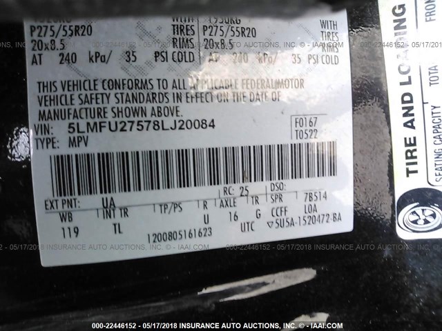 5LMFU27578LJ20084 - 2008 LINCOLN NAVIGATOR BLACK photo 9