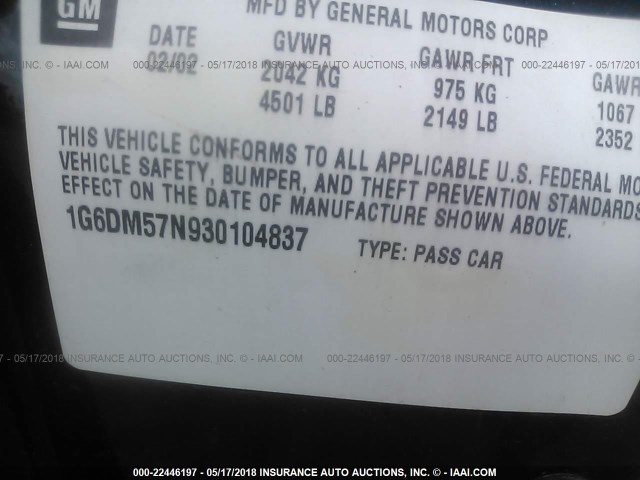 1G6DM57N930104837 - 2003 CADILLAC CTS BLUE photo 9