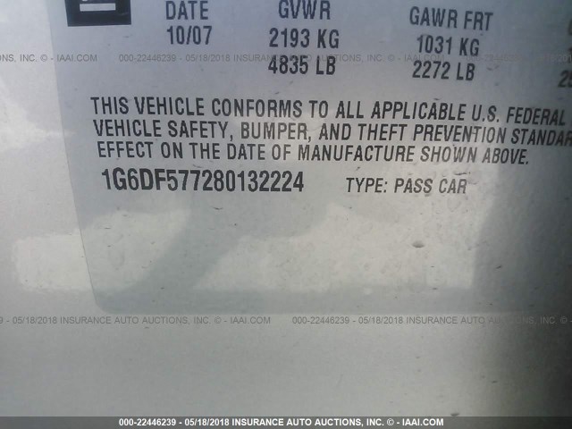 1G6DF577280132224 - 2008 CADILLAC CTS SILVER photo 9