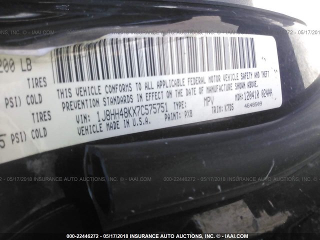 1J8HH48KX7C575751 - 2007 JEEP COMMANDER 黑色 照片 9