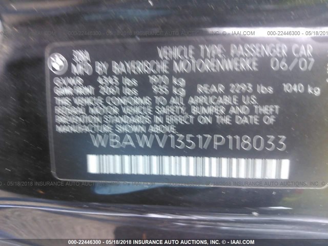 WBAWV13517P118033 - 2007 BMW 328 I SULEV BLACK photo 9