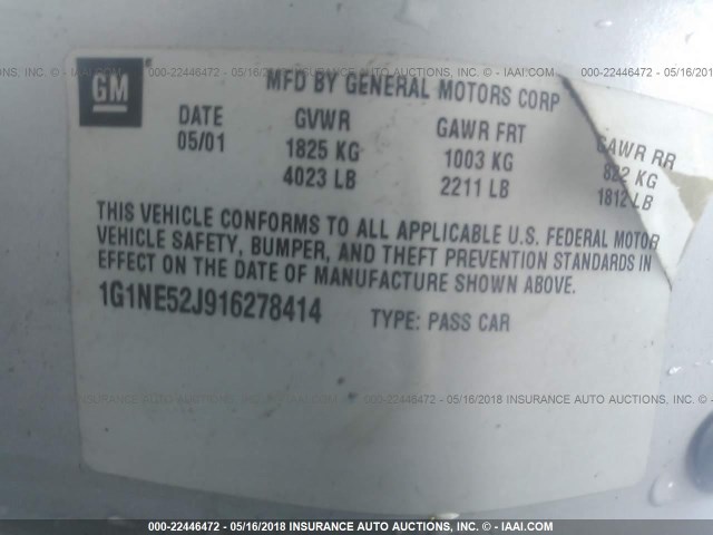 1G1NE52J916278414 - 2001 CHEVROLET MALIBU LS 白色 照片 9