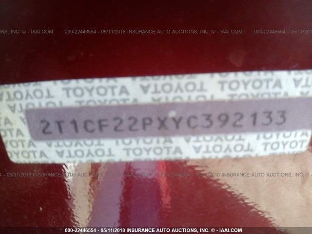 2T1CF22PXYC392133 - 2000 TOYOTA CAMRY SOLARA SE/SLE RED photo 9