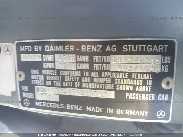 WDBAB33C6FA248793 - 1985 MERCEDES-BENZ 300 DT GRAY photo 9