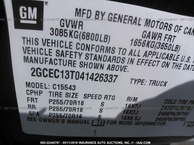 2GCEC13T041426337 - 2004 CHEVROLET SILVERADO C1500 BLACK photo 9