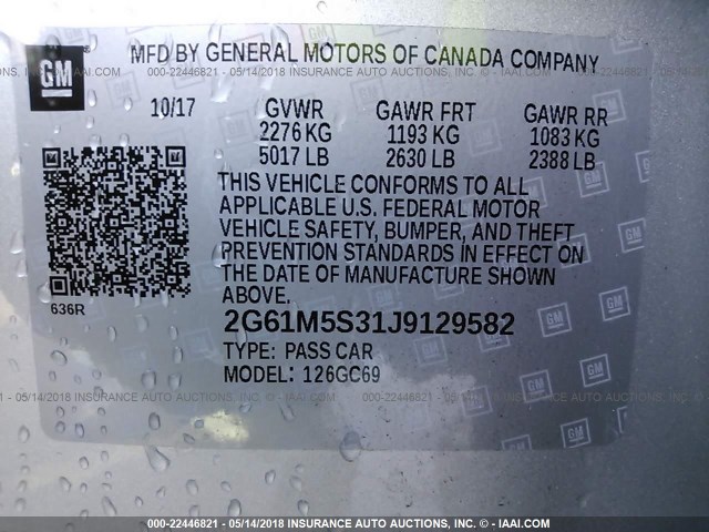 2G61M5S31J9129582 - 2018 CADILLAC XTS LUXURY SILVER photo 9