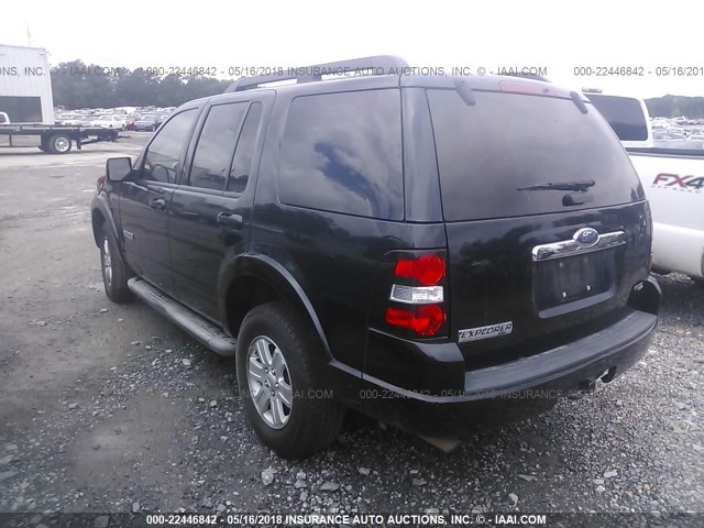 1FMEU63E87UB39120 - 2007 FORD EXPLORER XLT BLACK photo 3