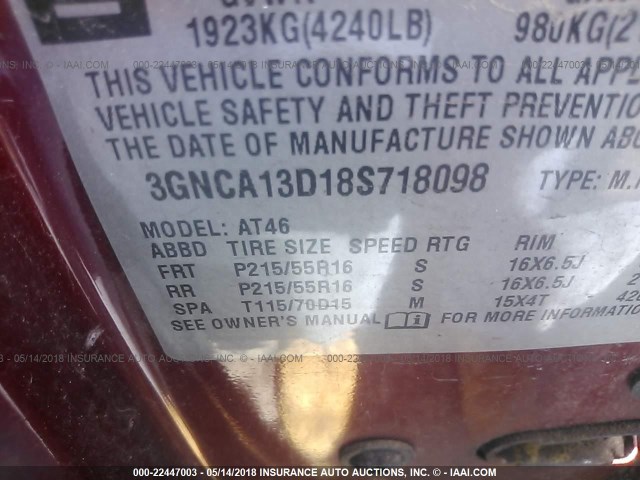 3GNCA13D18S718098 - 2008 CHEVROLET HHR LS MAROON photo 9