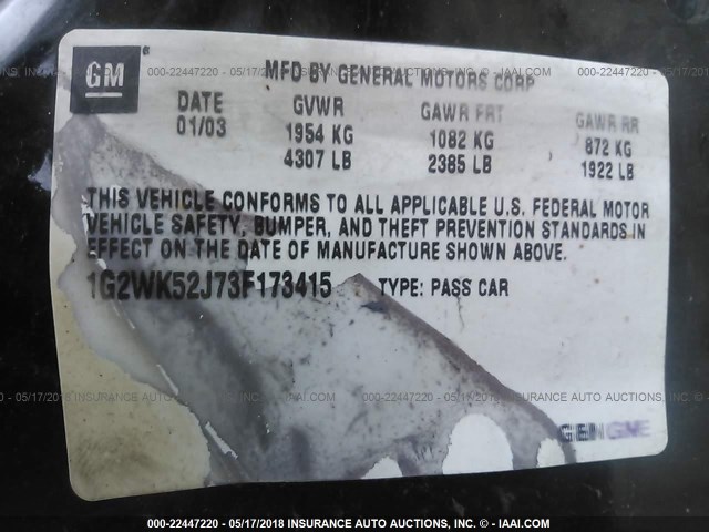 1G2WK52J73F173415 - 2003 PONTIAC GRAND PRIX SE 黑色 照片 9