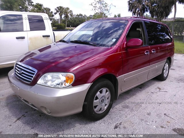 KNDUP131526273765 - 2002 KIA SEDONA EX/LX BURGUNDY photo 2