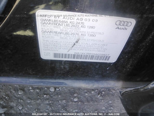 WA1KK78R39A039827 - 2009 AUDI Q5 3.2 BLACK photo 9