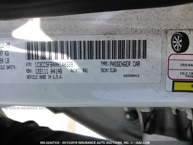 1C3CC5FB4AN140328 - 2010 CHRYSLER SEBRING LIMITED WHITE photo 9