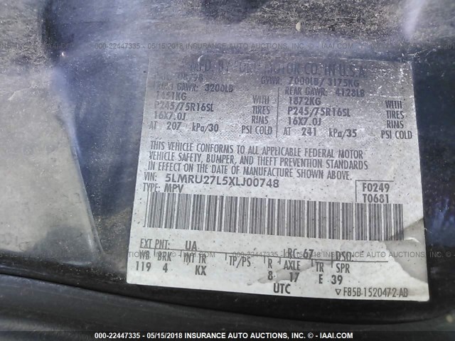 5LMRU27L5XLJ00748 - 1999 LINCOLN NAVIGATOR 黑色 照片 9