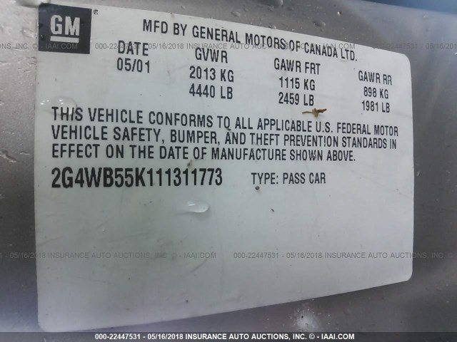 2G4WB55K111311773 - 2001 BUICK REGAL LS 金色 照片 9