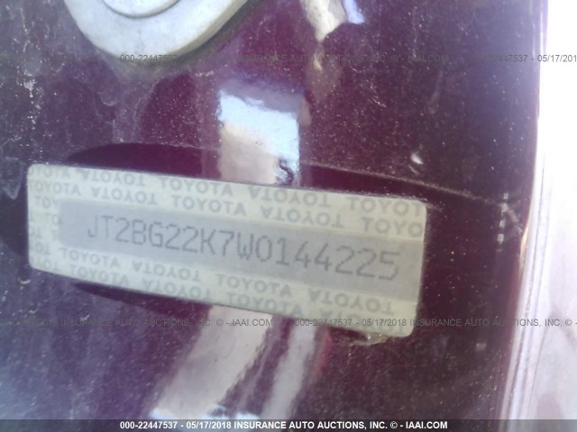 JT2BG22K7W0144225 - 1998 TOYOTA CAMRY CE/LE/XLE ბურგუნდია ფოტო 9