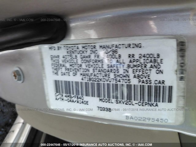 4T1BG22K0VU754705 - 1997 TOYOTA CAMRY CE/LE/XLE TAN photo 9