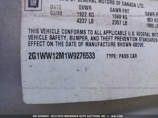 2G1WW12M1W9276533 - 1998 CHEVROLET MONTE CARLO LS ბეჟი ფოტო 9