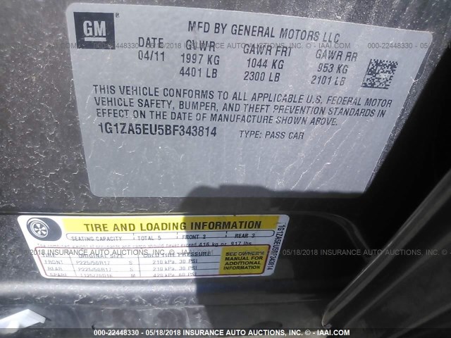 1G1ZA5EU5BF343814 - 2011 CHEVROLET MALIBU LS 棕色 照片 9