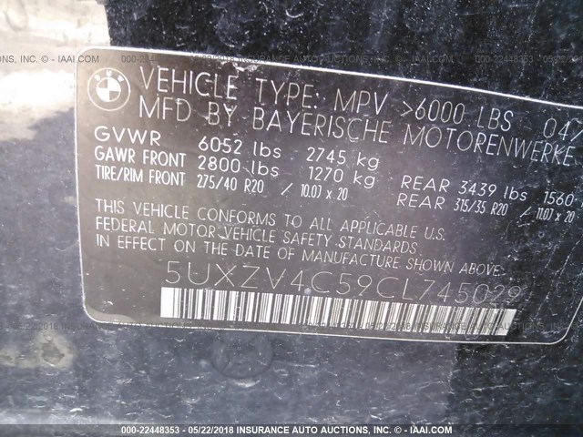 5UXZV4C59CL745029 - 2012 BMW X5 XDRIVE35I Qara foto 9