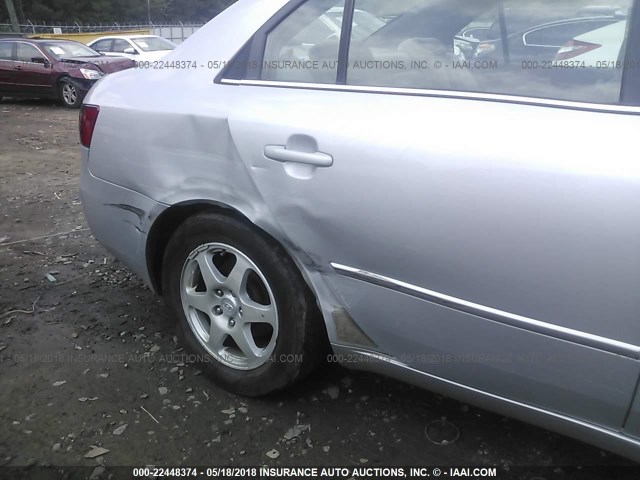 5NPEU46F46H107402 - 2006 HYUNDAI SONATA GLS/LX SILVER photo 6