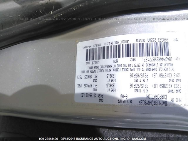 1B4GP44R2YB774371 - 2000 DODGE GRAND CARAVAN SE/SPORT SILVER photo 9