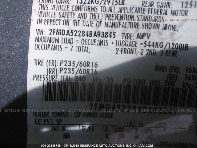 2FMDA52284BA93845 - 2004 FORD FREESTAR SEL BLUE photo 9