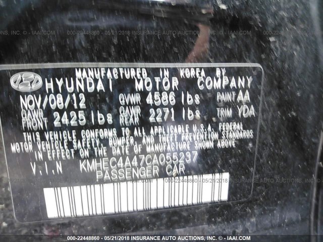 KMHEC4A47CA055237 - 2012 HYUNDAI SONATA HYBRID BLACK photo 9