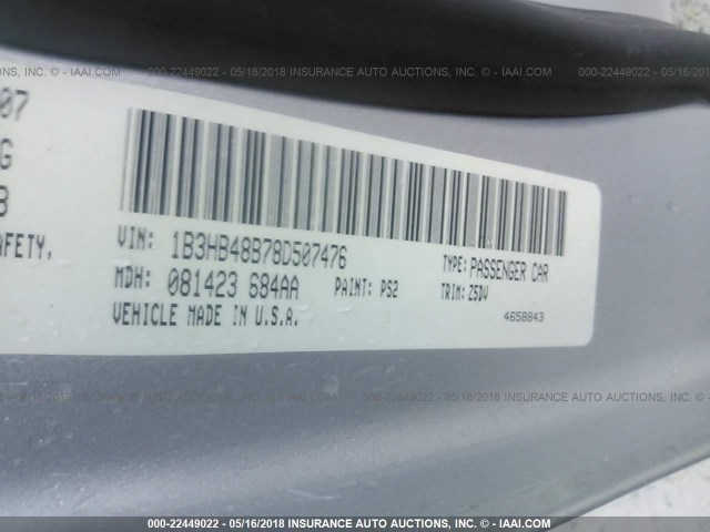 1B3HB48B78D507476 - 2008 DODGE CALIBER SXT SILVER photo 9