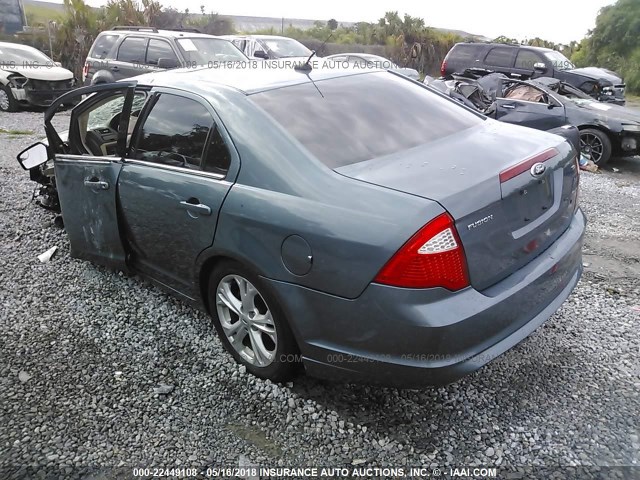 3FAHP0HA4CR408085 - 2012 FORD FUSION SE BLUE photo 3