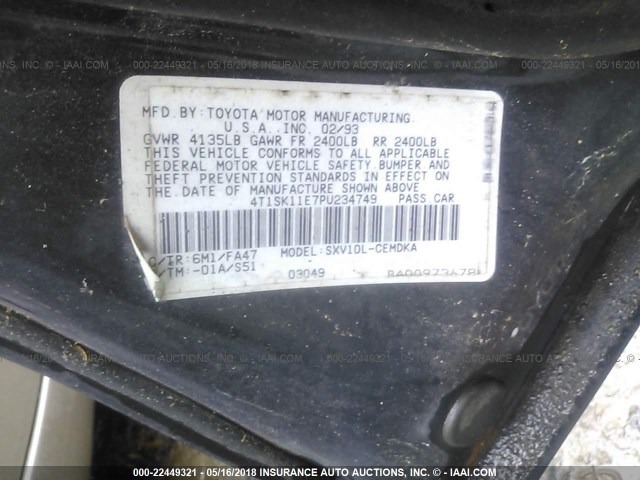 4T1SK11E7PU234749 - 1993 TOYOTA CAMRY DX GREEN photo 9