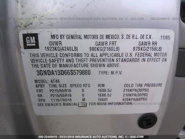 3GNDA13D66S579880 - 2006 CHEVROLET HHR LS TAN photo 9