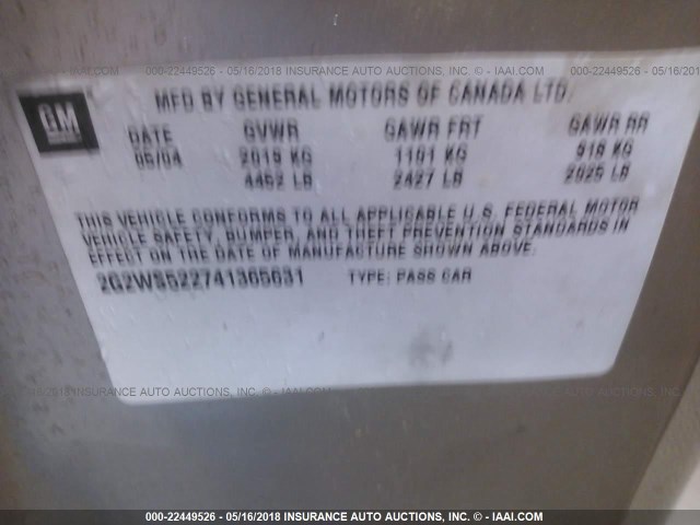 2G2WS522741365631 - 2004 PONTIAC GRAND PRIX GT2 ოქროსფერი ფოტო 9