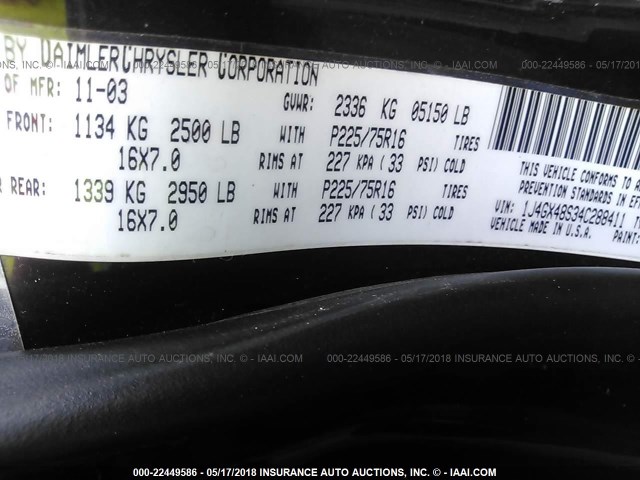 1J4GX48S34C288411 - 2004 JEEP GRAND CHEROKEE LAREDO/COLUMBIA/FREEDOM 紫色 照片 9