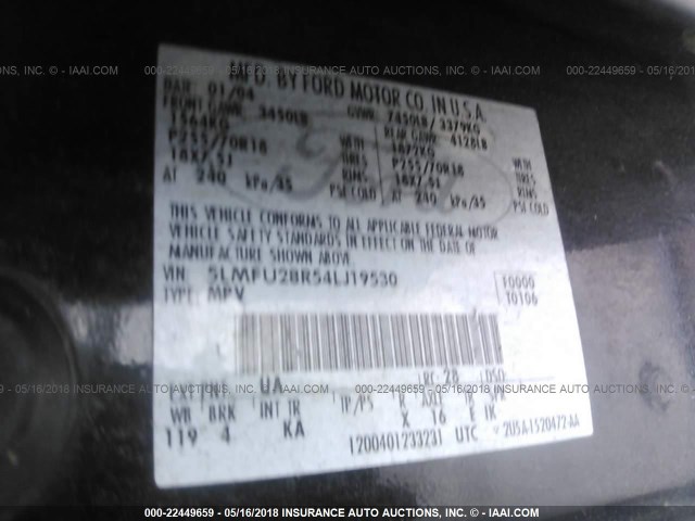 5LMFU28R54LJ19530 - 2004 LINCOLN NAVIGATOR BLACK photo 9