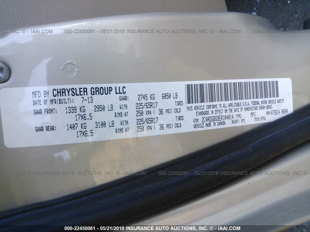 2C4RDGBG9ER104014 - 2014 DODGE GRAND CARAVAN SE GOLD photo 9