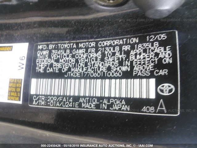 JTKDE177060110060 - 2006 TOYOTA SCION TC 黑色 照片 9