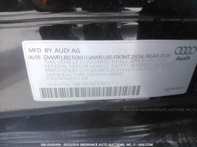 WAUSG78E26A033837 - 2006 AUDI A4 S-LINE 3.2 AVANT QUATTRO BLACK photo 9