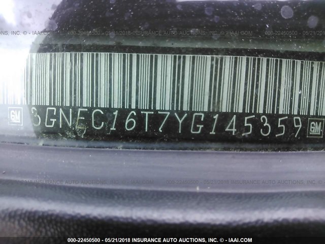 3GNEC16T7YG145359 - 2000 CHEVROLET SUBURBAN C1500 BLACK photo 9