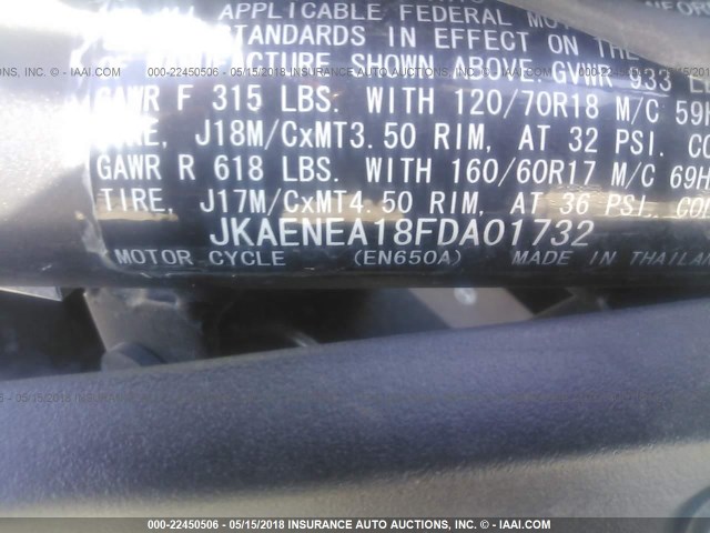 JKAENEA18FDA01732 - 2015 KAWASAKI EN650 A თეთრი ფოტო 10