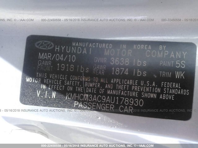 KMHCM3AC9AU178930 - 2010 HYUNDAI Accent BLUE/GS SILVER photo 9