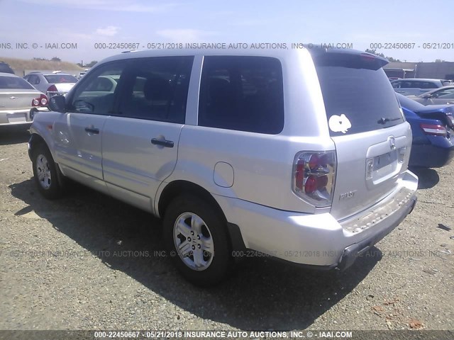 5FNYF28107B020500 - 2007 HONDA PILOT LX SILVER photo 3