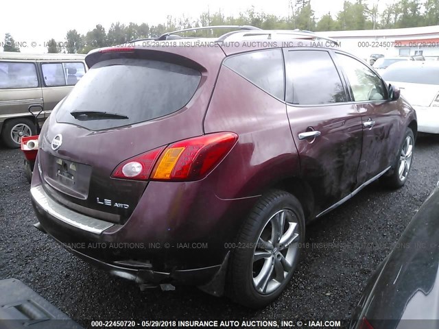 JN8AZ18W99W208742 - 2009 NISSAN MURANO S/SL/LE MAROON photo 4