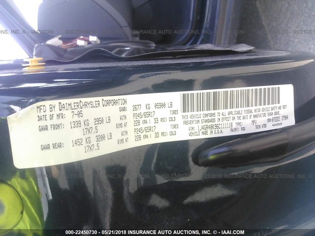 1J4GR48K96C111116 - 2006 JEEP GRAND CHEROKEE LAREDO/COLUMBIA/FREEDOM 浅蓝色 照片 9