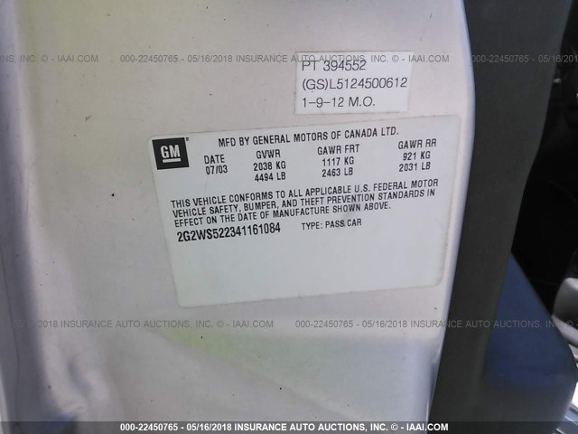 2G2WS522341161084 - 2004 PONTIAC GRAND PRIX GT2 ვერცხლისფერი ფოტო 9