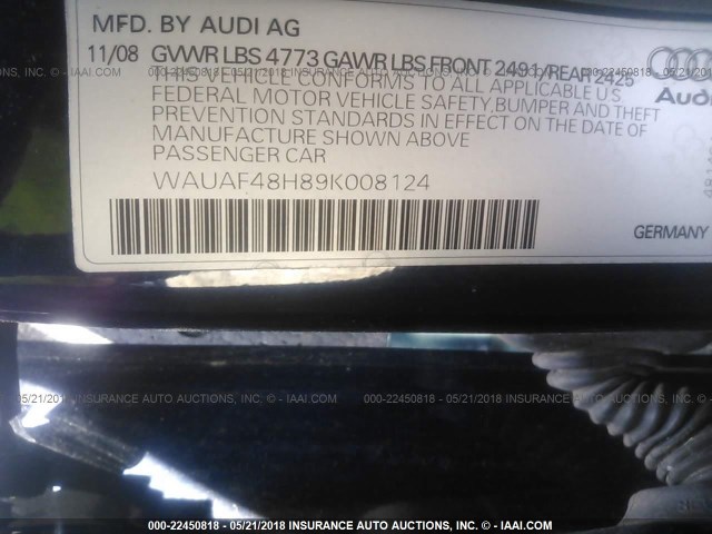 WAUAF48H89K008124 - 2009 AUDI A4 2.0T CABRIOLET 蓝色 照片 9