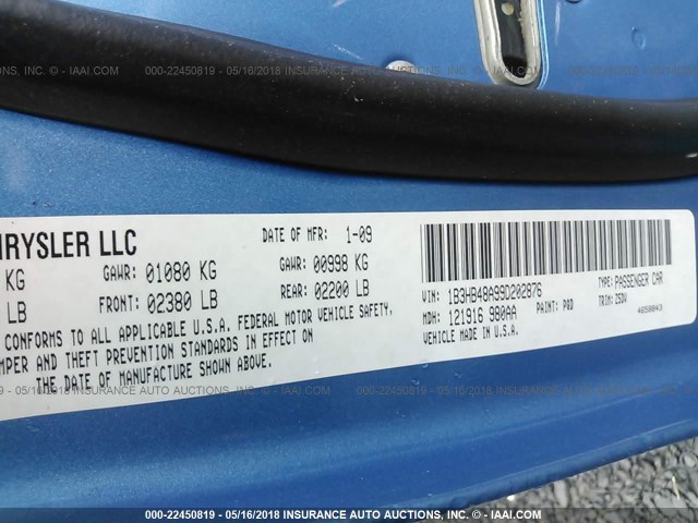 1B3HB48A99D202876 - 2009 DODGE CALIBER SXT BLUE photo 9