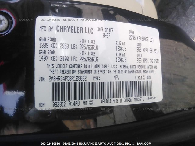 2A8HR54P58R129682 - 2008 CHRYSLER TOWN & COUNTRY TOURING BLACK photo 9