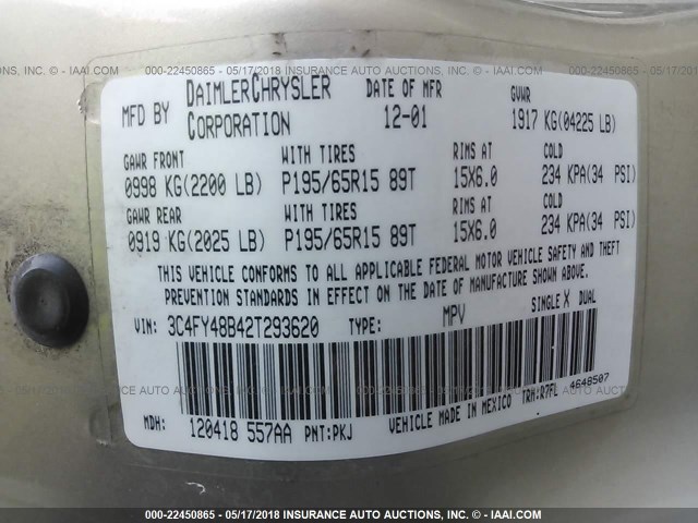 3C4FY48B42T293620 - 2002 CHRYSLER PT CRUISER CLASSIC 香槟色 照片 9